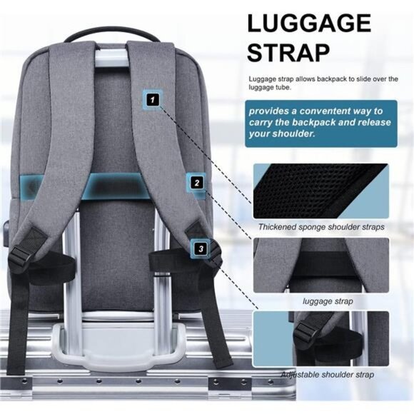 Laptop Backpack 15.6 Inch, Business Slim Durable Travel Backpacks with USB Port - Picture 3 of 7